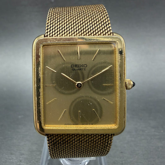 Seiko Tank Watch Men 26mm Champagne Dial Gold Tone Vintage 6020-5039 New Battery0