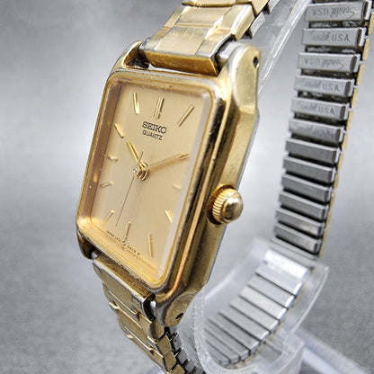 Seiko Tank Watch Women 18mm Champagne Dial Gold Tone 2p215a00 New Battery2