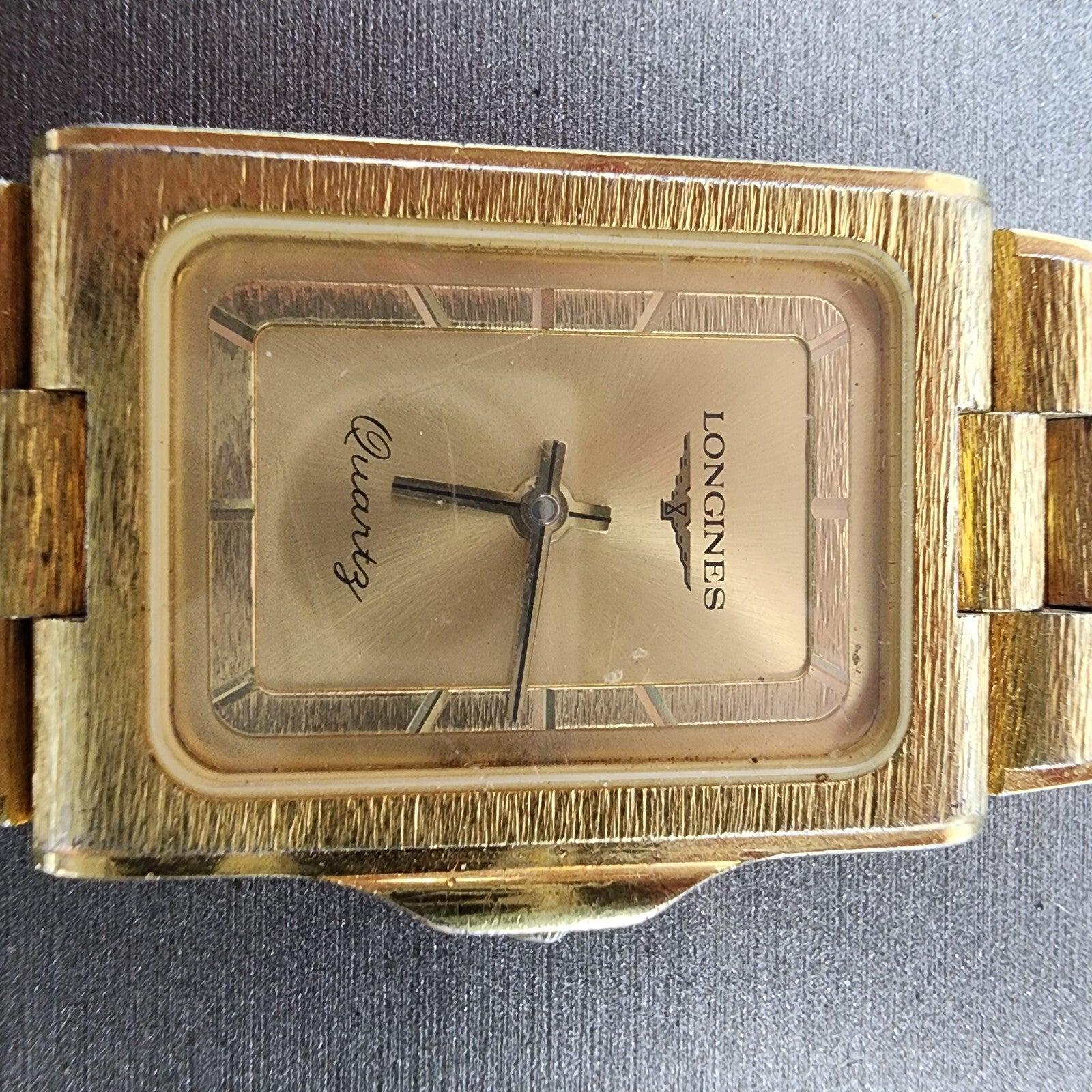 Longines Tank Watch Men 23mm Gold Dial Gold Tone Rectangle PARTS Vintage2