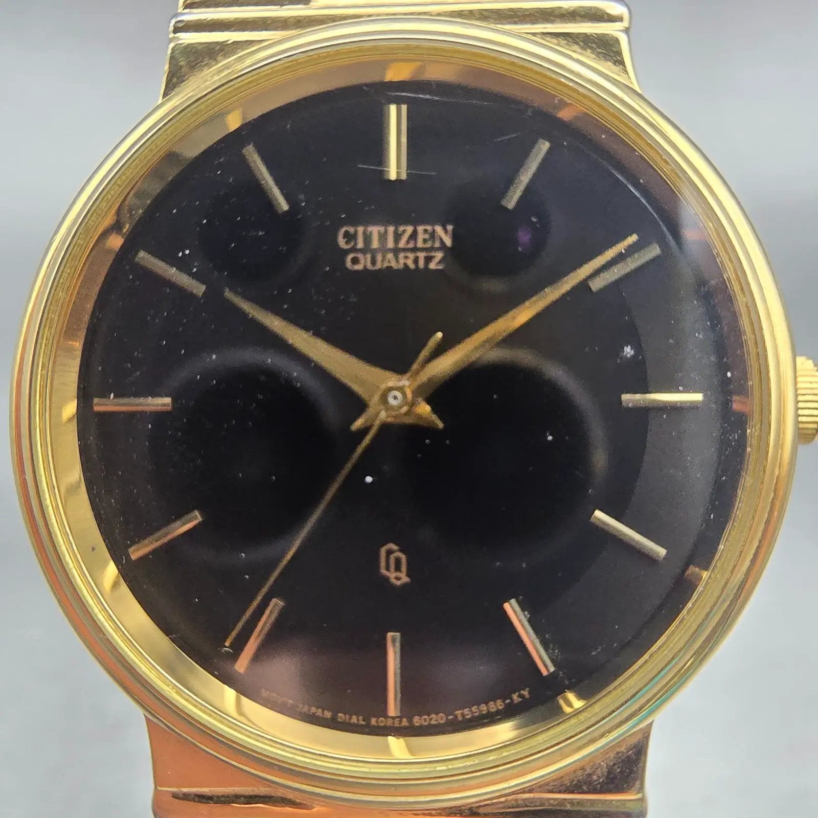 Citizen CQ Watch Men 30mm Black Dial Gold Tone Round 6030-914147 New Battery1