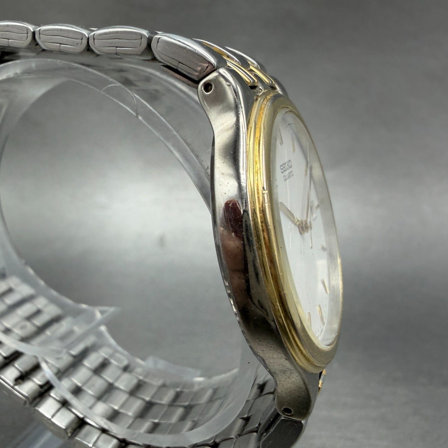 Seiko Watch Men 34mm White Dial Two Tone Date Round 7N22-7021 New Battery3