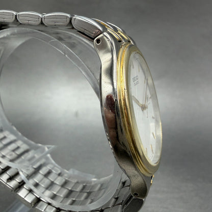 Seiko Watch Men 34mm White Dial Two Tone Date Round 7N22-7021 New Battery3