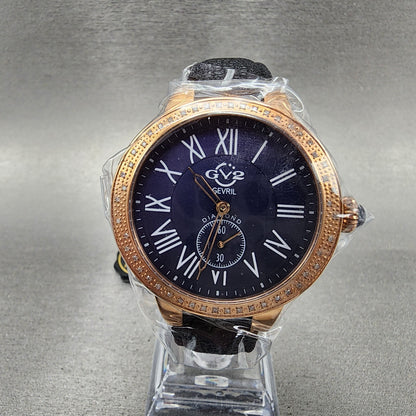 Gevril GV2 Astor Watch Women 40mm Blue Dial Rose Gold Tone Diamond Bezel 9109