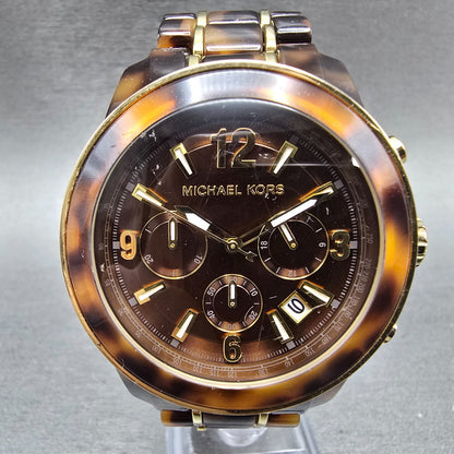 Michael Kors Chronograph Watch Women 43mm Brown Dial Brown Tone MK-5805 New Batt0