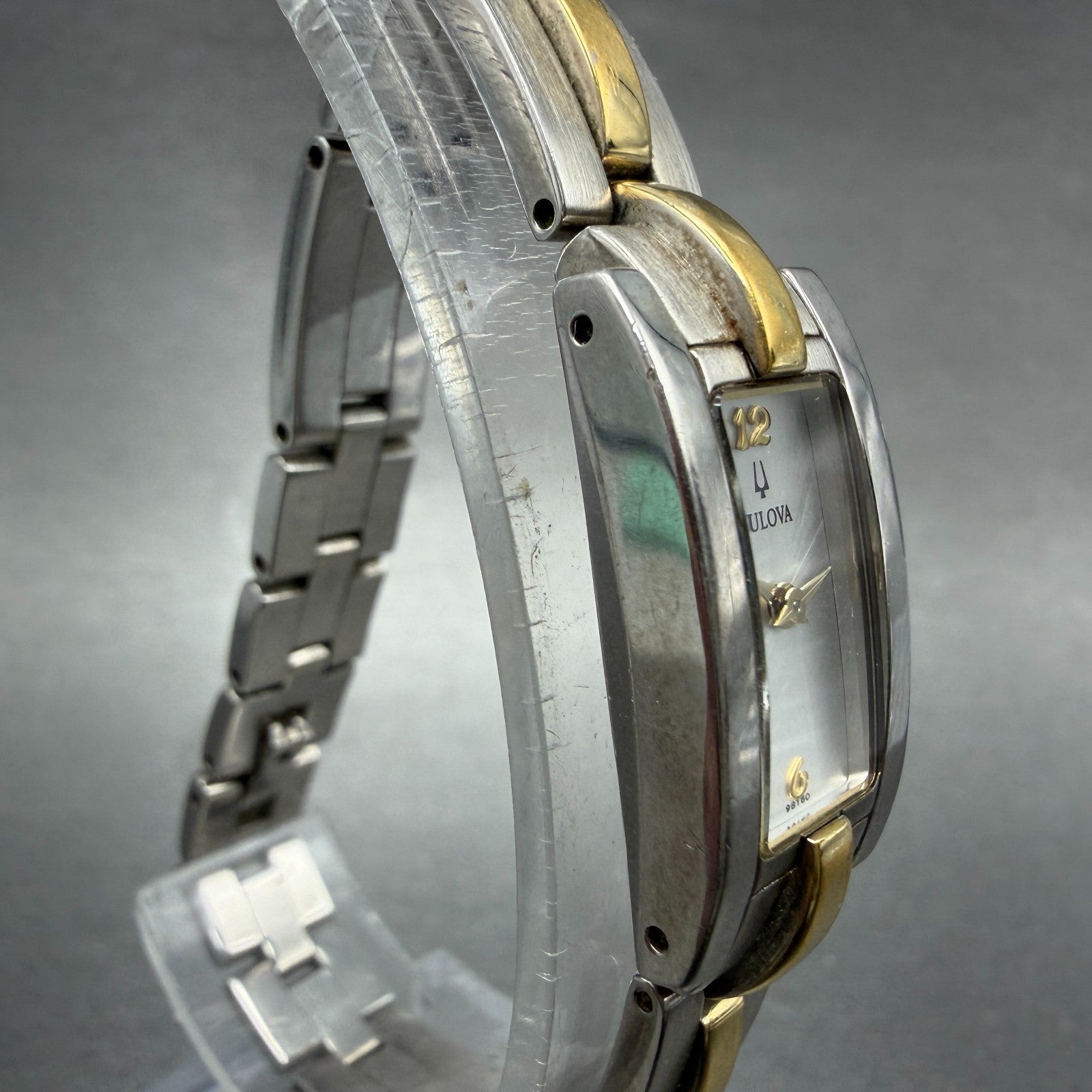 Bulova Tank Watch Women 14mm Silver Dial Two Tone Rectangle 98T60 New Battery3
