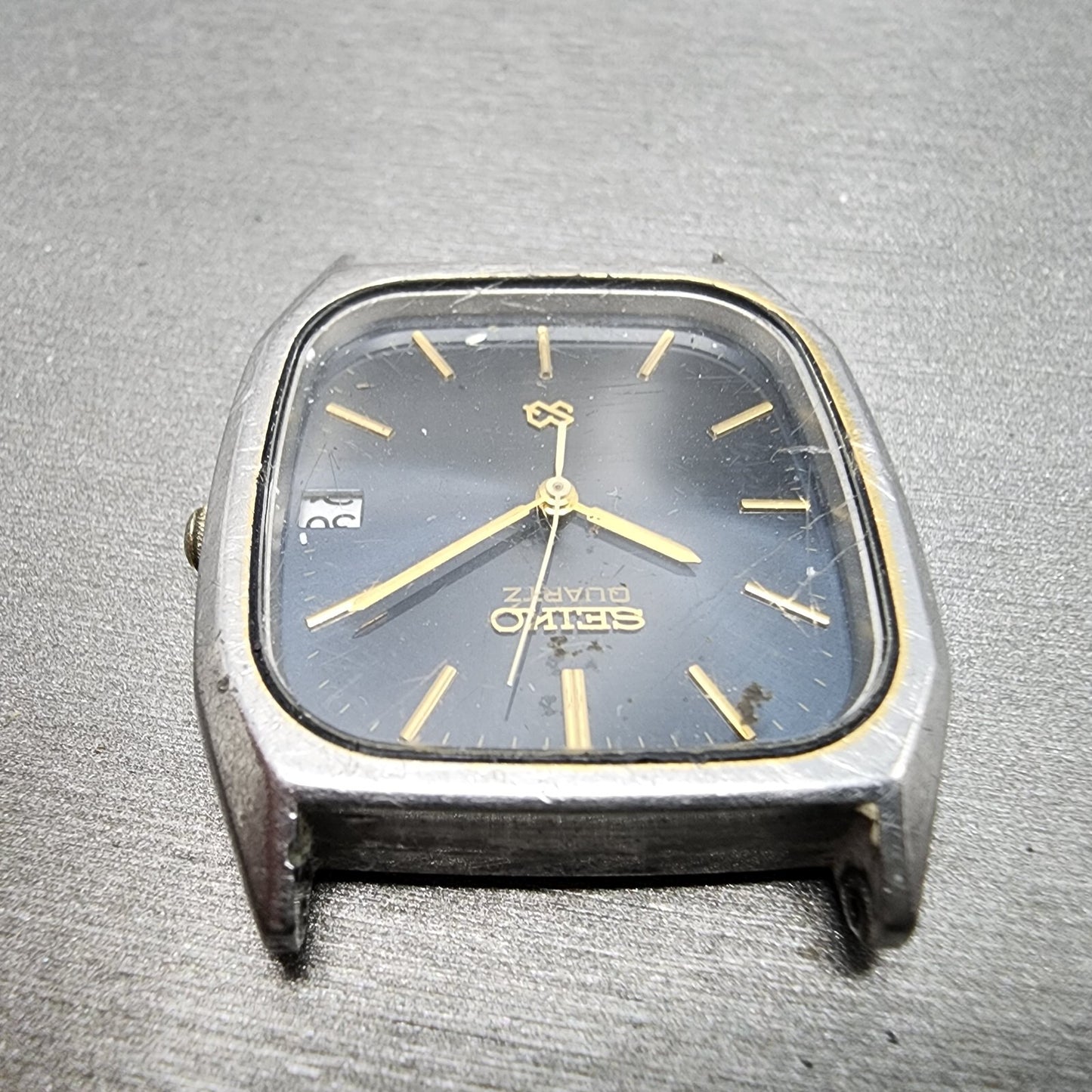Seiko SQ Watch Men 32mm Blue Dial Steel Date Rectangle 8122-5039 PARTS