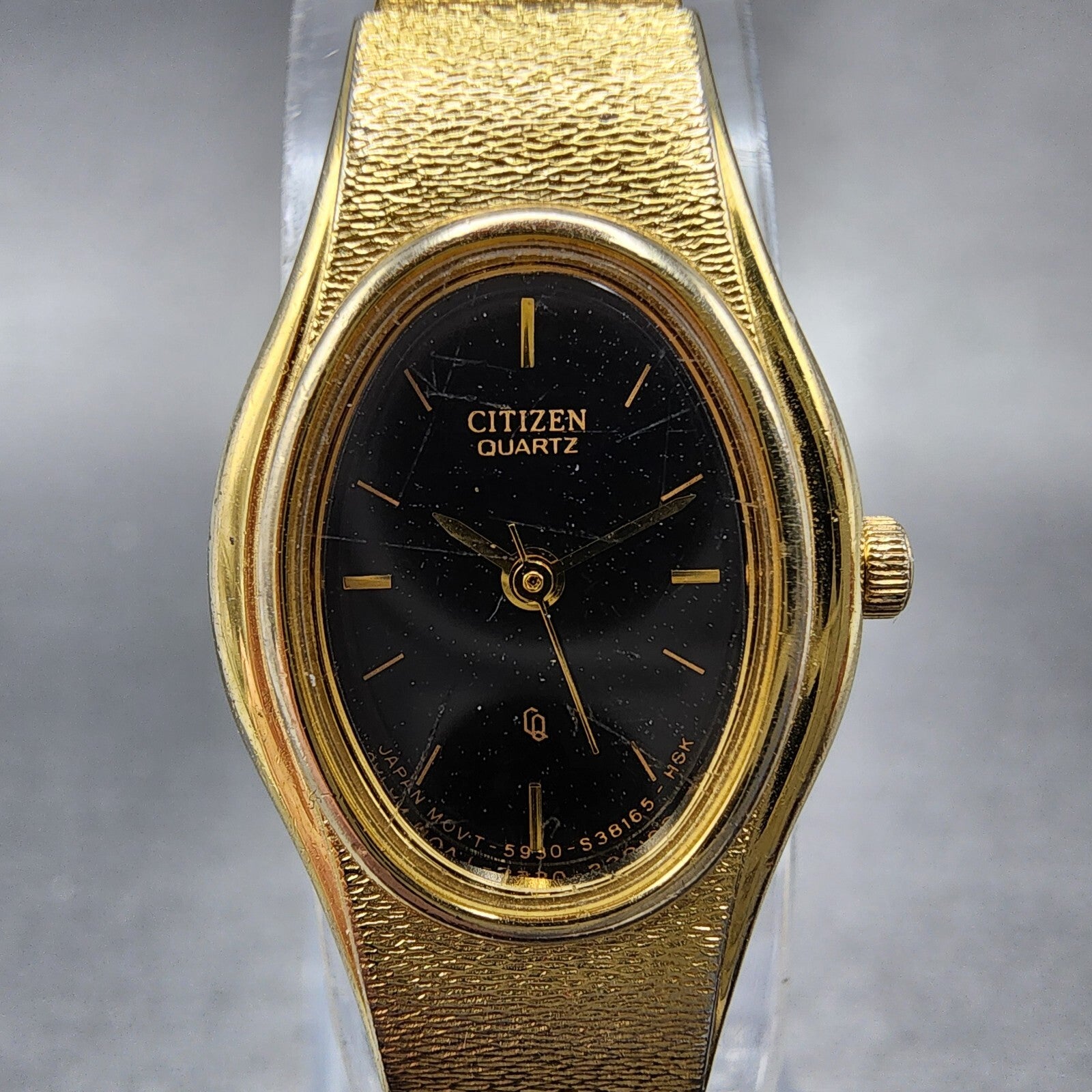 Citizen CQ Watch Women 17mm Black Dial Gold Tone Oval 5930S25350 New Battery1