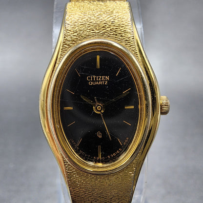 Citizen CQ Watch Women 17mm Black Dial Gold Tone Oval 5930S25350 New Battery1
