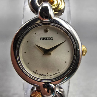 Seiko Watch Women 18mm Ivory Dial Silver Tone Round Y150-0M69 New Battery VTG1