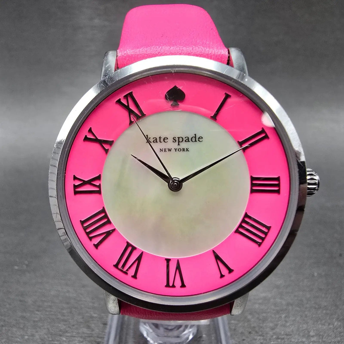 Kate Spade Metro watch Women 38mm Pink MOP Dial Silver Tone Round 0549 New Batt0