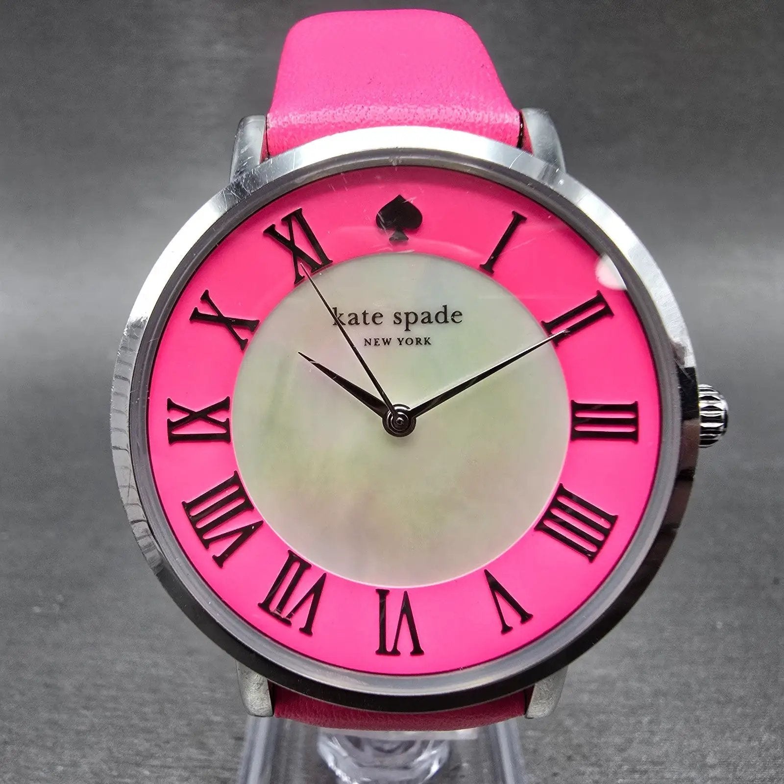 Kate Spade Metro watch Women 38mm Pink MOP Dial Silver Tone Round 0549 New Batt0