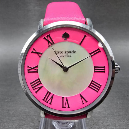 Kate Spade Metro watch Women 38mm Pink MOP Dial Silver Tone Round 0549 New Batt0