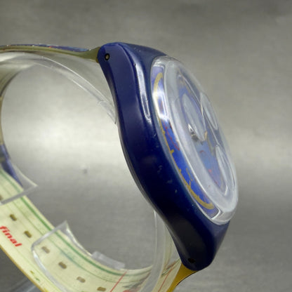 Swatch Chrono Michael Johnson Watch Men 37mm Blue Dial Blue READ!!!! Date Newbat3