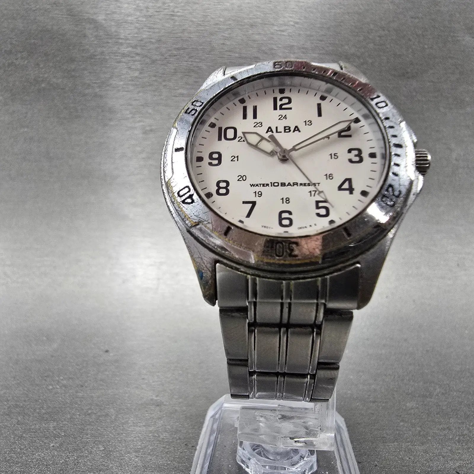 Seiko Alba Watch Men 35mm White Dial Silver Tone Round V501-0DA0 PARTS Vintage6