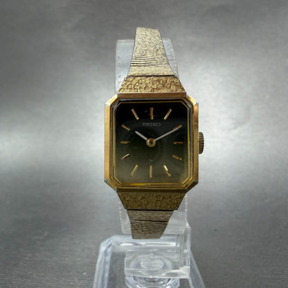 Seiko Tank Watch Women 18mm Green Dial Gold Tone Manual Rectangle 11-3990 Runs 15