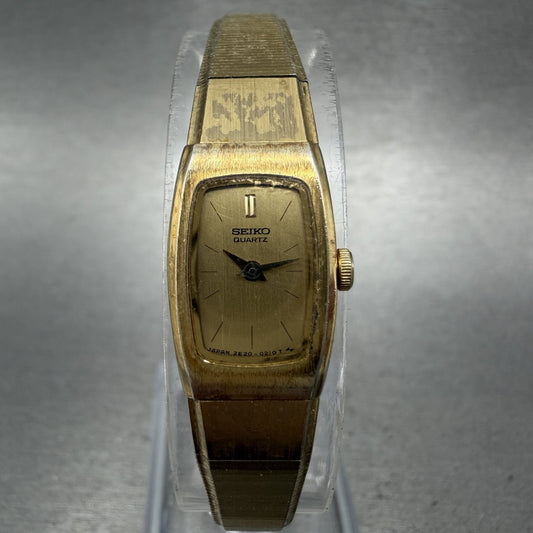 Seiko Tank Watch Women 13mm Champagne Dial Gold Tone 2e20-5139 New Battery0