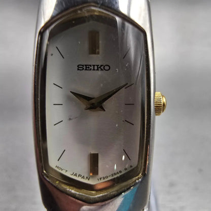 Seiko Watch Women 14mm White Dial Two Tone Rectangle 1F20-6H49 New Battery1