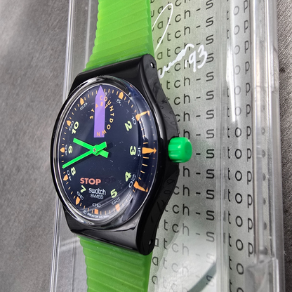 Swatch Stop-Watch Jess'Rush Watch Men 34mm Black Dial SSB100 New Battery NOS2