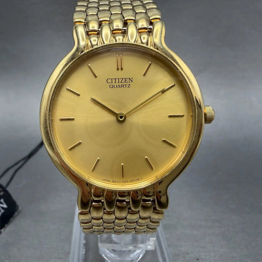 Citizen Watch Men 32mm Champagne Dial Gold Tone Round 1020-S54562 New Battery0