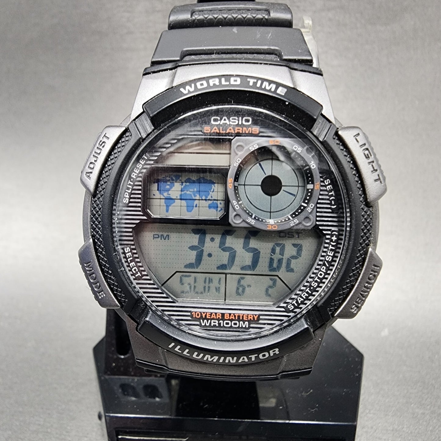 Casio AE1000W Watch Men 41mm Digital Black Gray Tone World Time Alarm New batt1