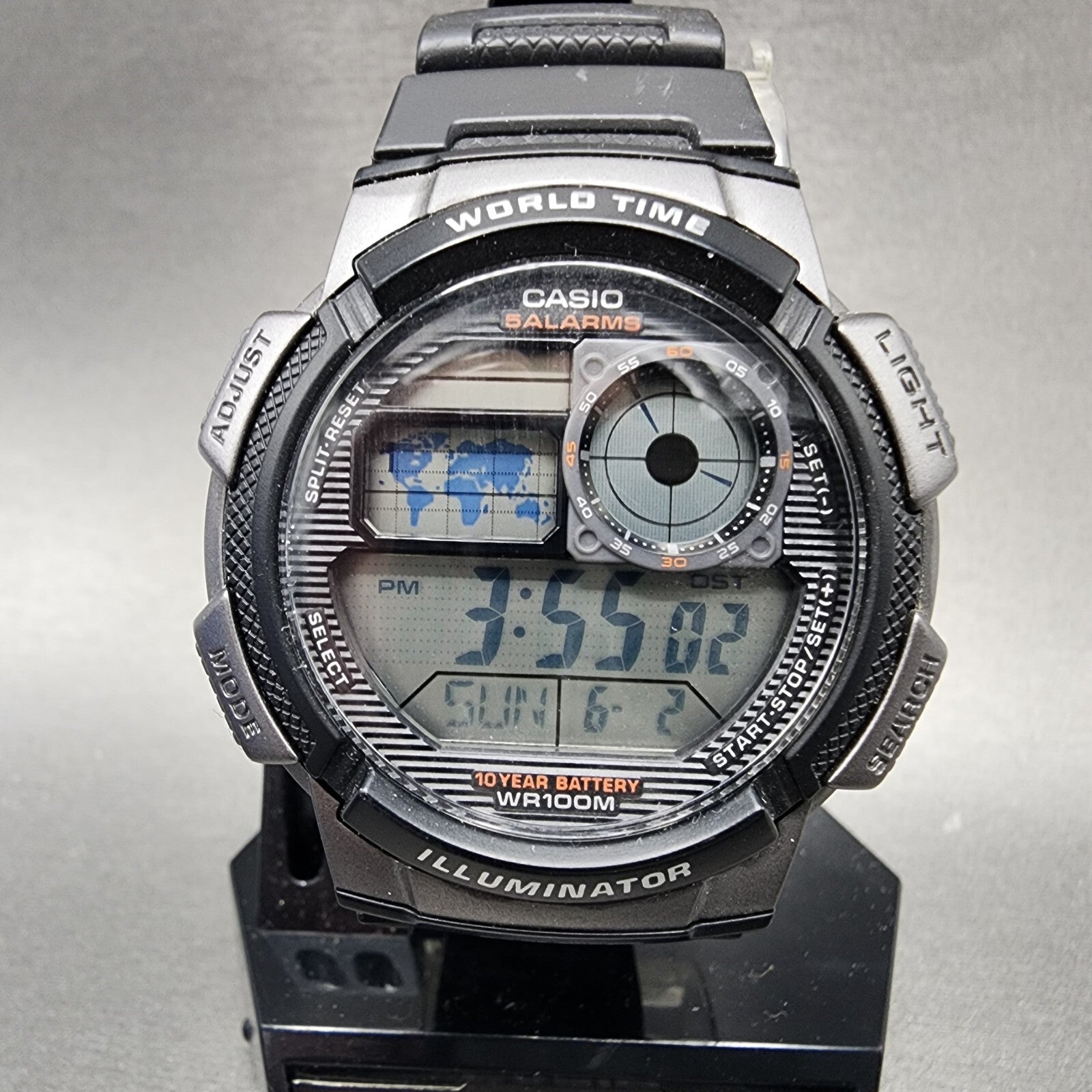 Casio AE1000W Watch Men 41mm Digital Black Gray Tone World Time Alarm New batt1