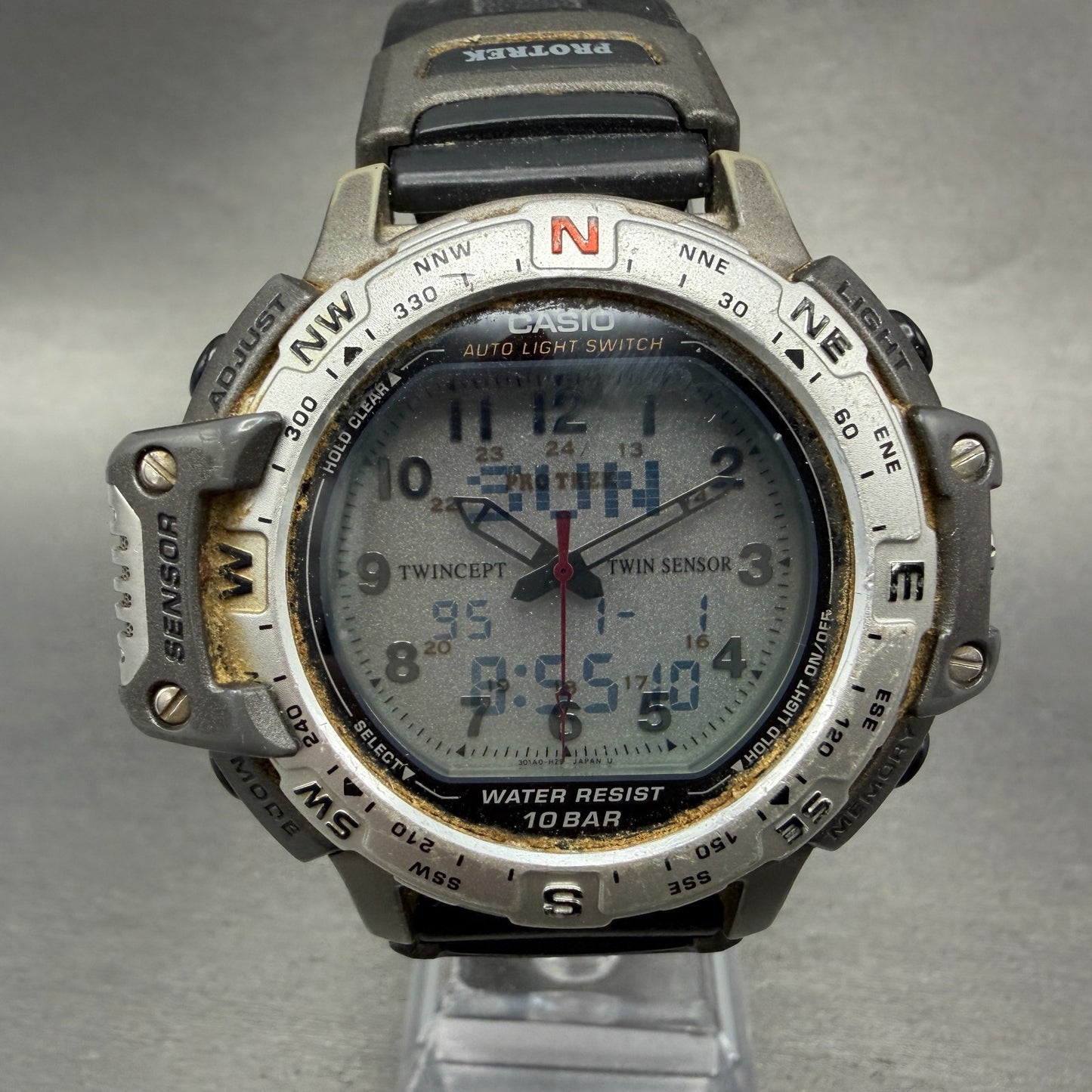 Casio Pro Trek PRT-500 Watch Men 48mm Analog Digital Gray Tone Round New Batt BL0