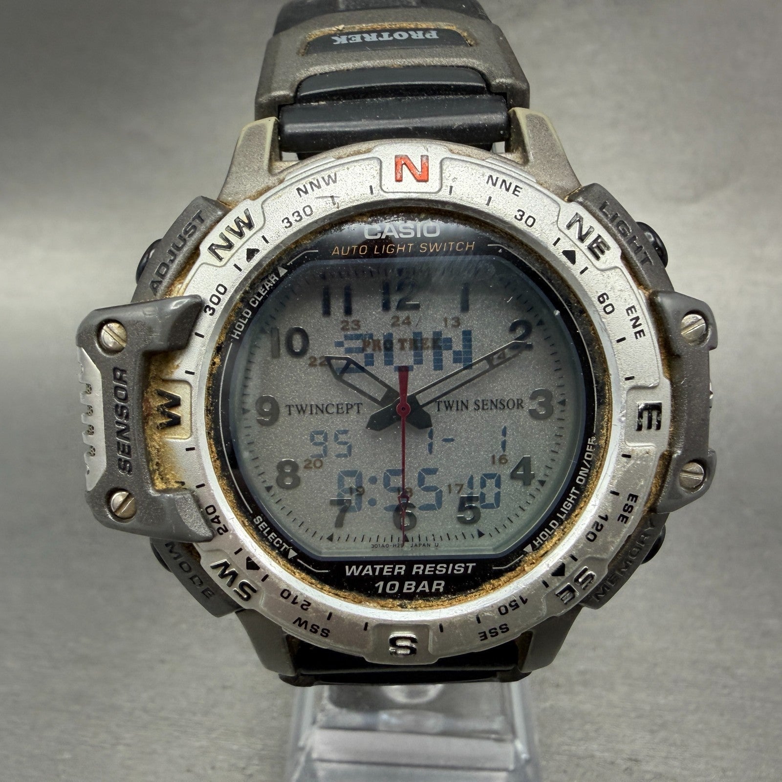 Casio Pro Trek PRT-500 Watch Men 48mm Analog Digital Gray Tone Round New Batt BL0