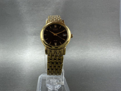 Citizen Watch Women 24mm Black Dial Gold Tone Date Round 1012S038562 New Batt8