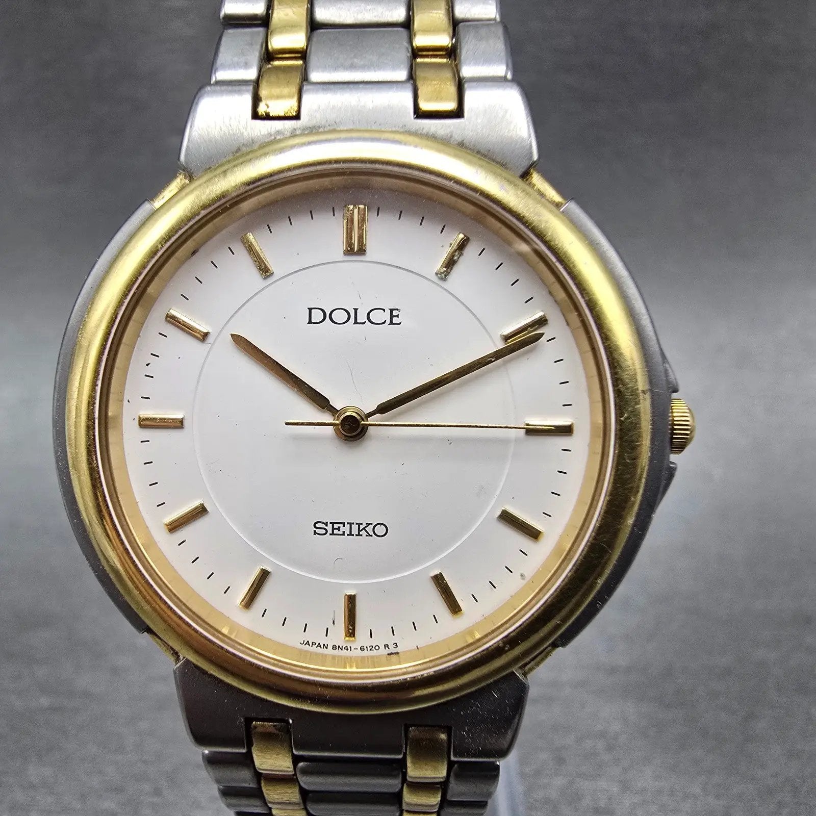 Seiko Dolce Watch Men 33mm White Dial Two Tone Titanium 8N41-6090 New Battery0