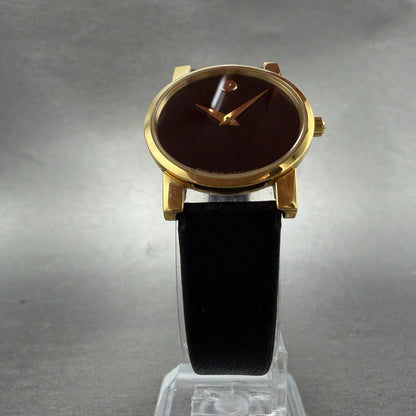 Movado Museum Watch Women 25mm Black Dial Gold Tone Round 87 A1 845 New Battery85