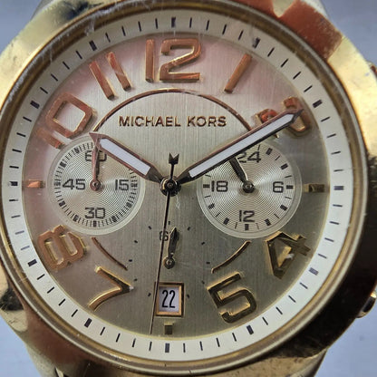 Michael Kors Mercer Watch 42mm Women Champagne Dial Gold Chronograph New Batt1