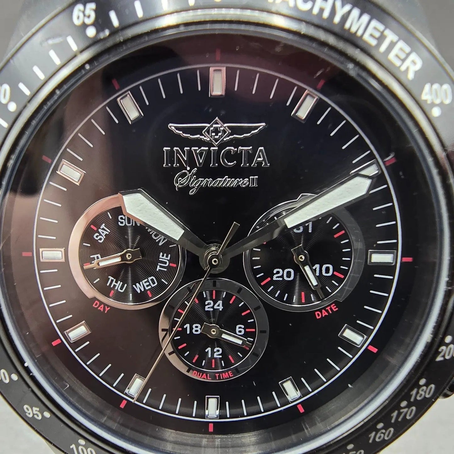 Invicta Signature II Watch Men 44mm Black Dial Black Tone Daydate 7352 New Batt1
