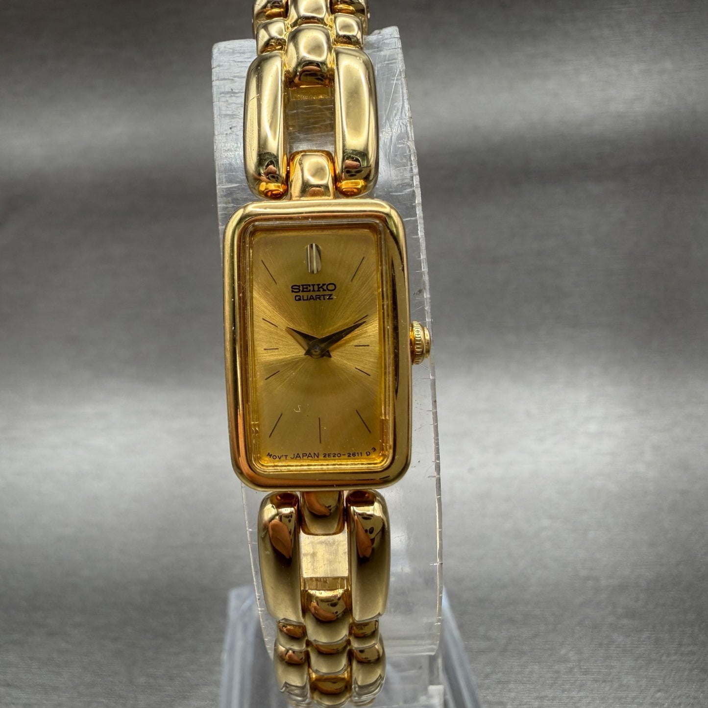 Seiko Tank Watch Women 13mm Champagne Dial Gold Tone Rectangle 2E207108 New Bat0