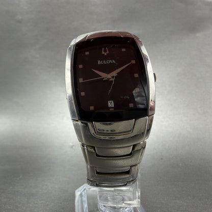 Bulova Tank Watch Men 30mm Black Dial Silver Tone Date 96G46 New Battery5
