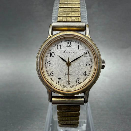 Seiko Avenue Watch Women 23mm Silver Dial Gold Tone Round 1F21-0D20 New Battery0