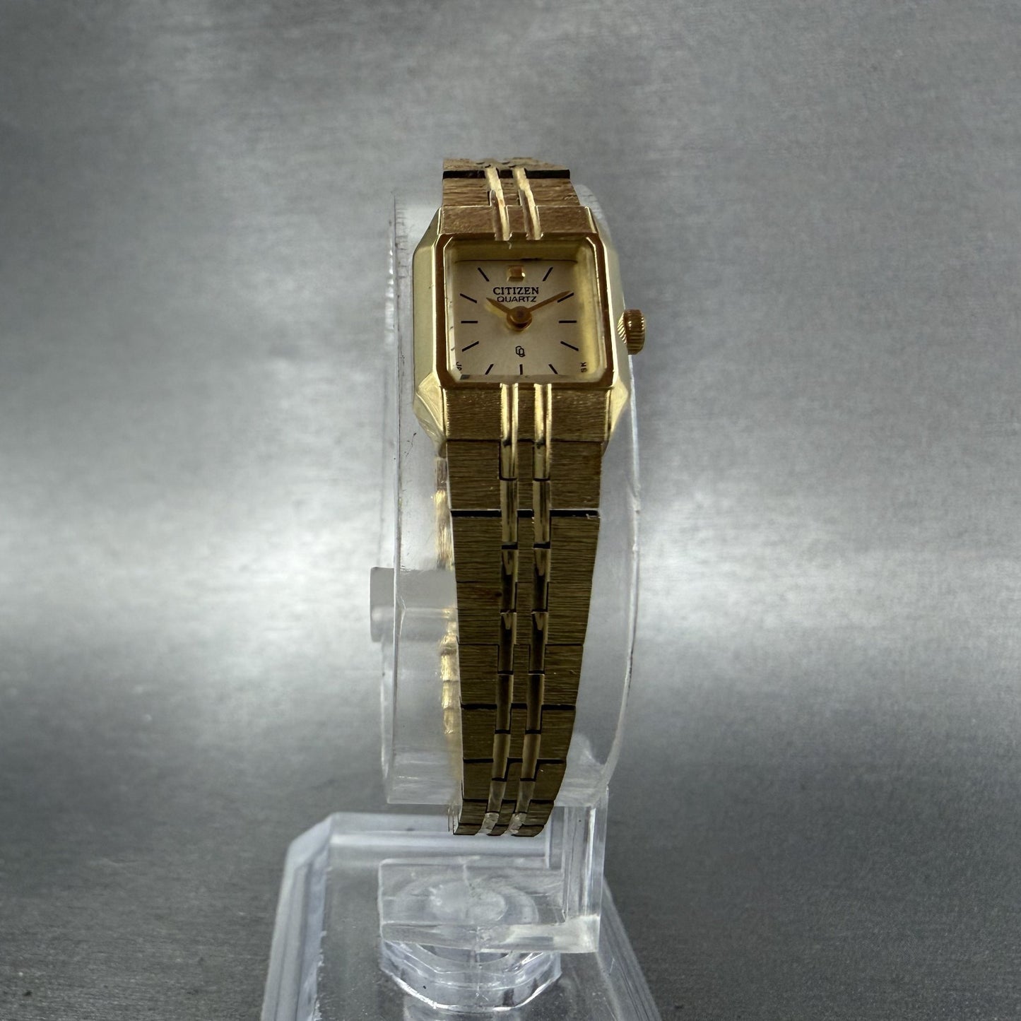 Citizen CQ Tank Watch Women 13mm Champagne Dial Gold Tone Octagon New Battery AB5
