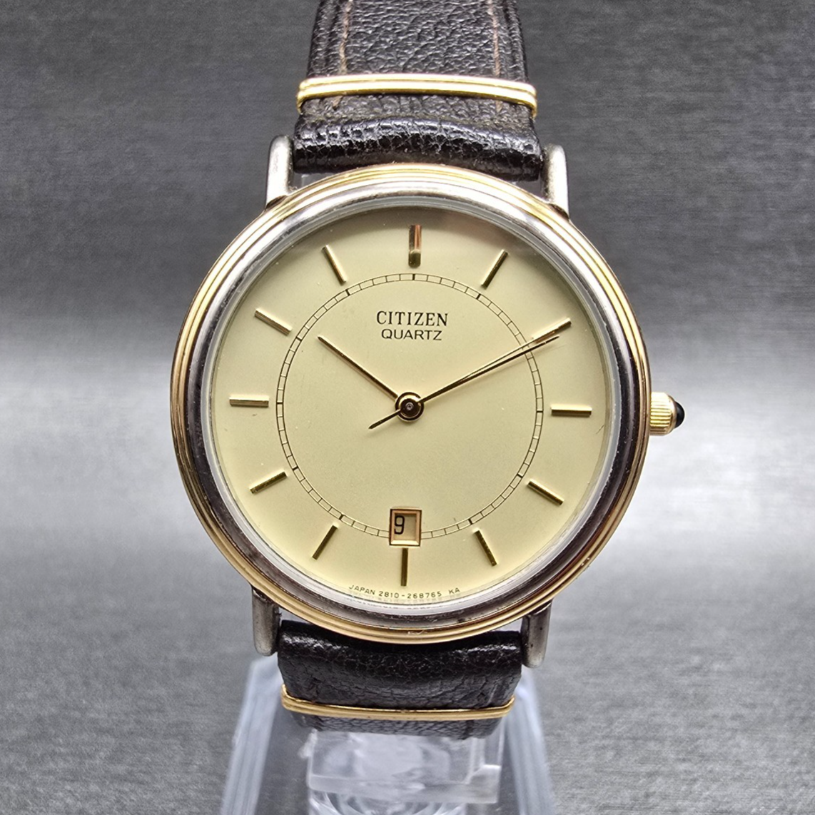 Citizen Watch Men 31mm Champagne Dial Gold Tone Date 2810-953312 New Battery0