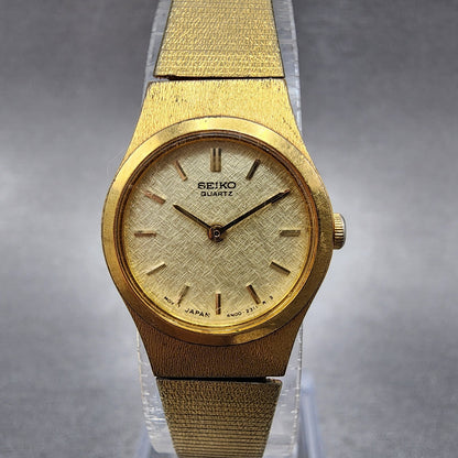 Seiko Watch Women 19mm Champagne Dial Gold Tone 4n00-0661 New Battery