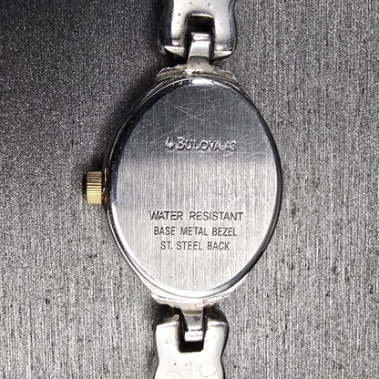Bulova Watch Women 17mm White Dial Two Tone Oval 98L66 New Battery Vintage AB10