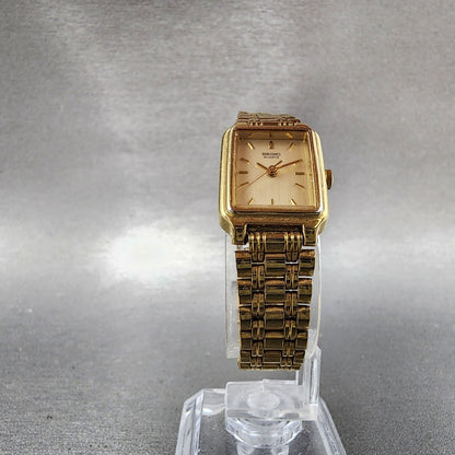 Seiko Tank Watch Women 18mm Champagne Dial Gold Tone Rectangle V4015129 New Bat5