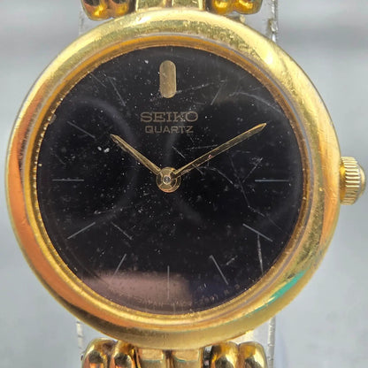Seiko Watch Women 21mm Black Dial Gold Tone Round 4N00-0858 New Battery Vintage1