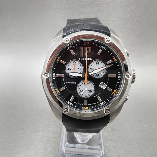 Citizen Eco-Drive Chronograph Watch Men 42mm Black Dial Steel Date Round Runs AB0