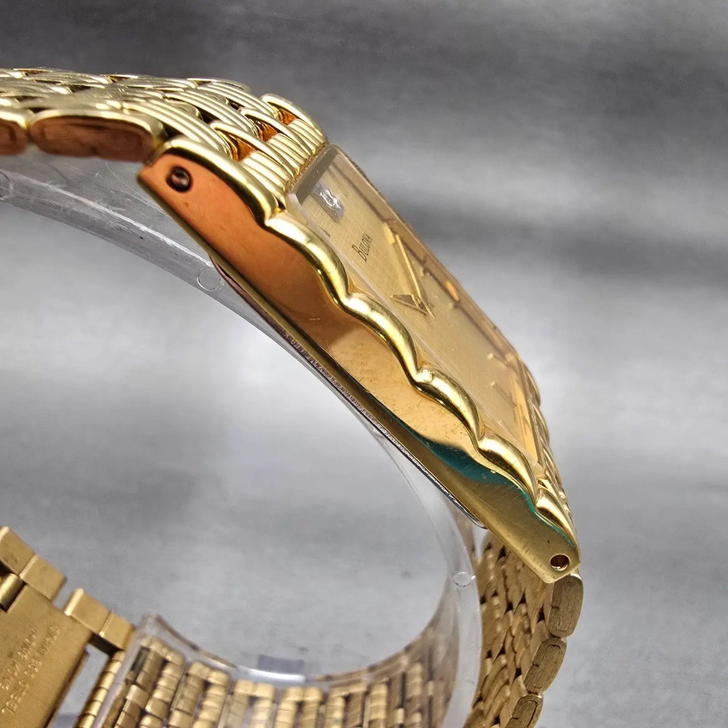 Bulova Watch Men 23mm Gold Dial Gold Tone Diamond Rectangle 97D05 New Battery3