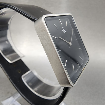 Calvin Klein Watch Women 30mm Black Dial Silver Tone Square Leather New Battery3