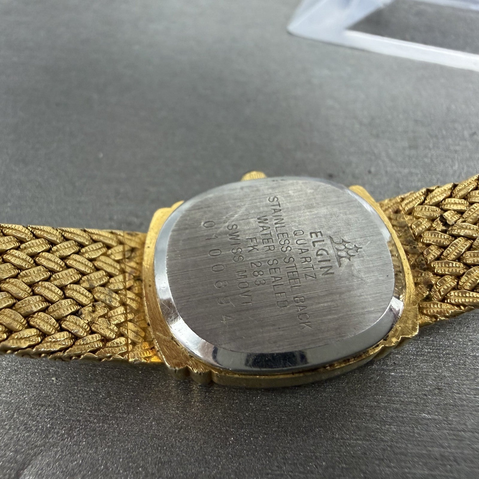 Elgin Watch Women 19mm Gold Dial Gold Tone Rectangle FK283 New Battery VTG9