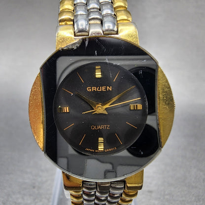 Gruen Watch Women 24mm Gray Dial Two Tone Round 200-Y481 New Battery