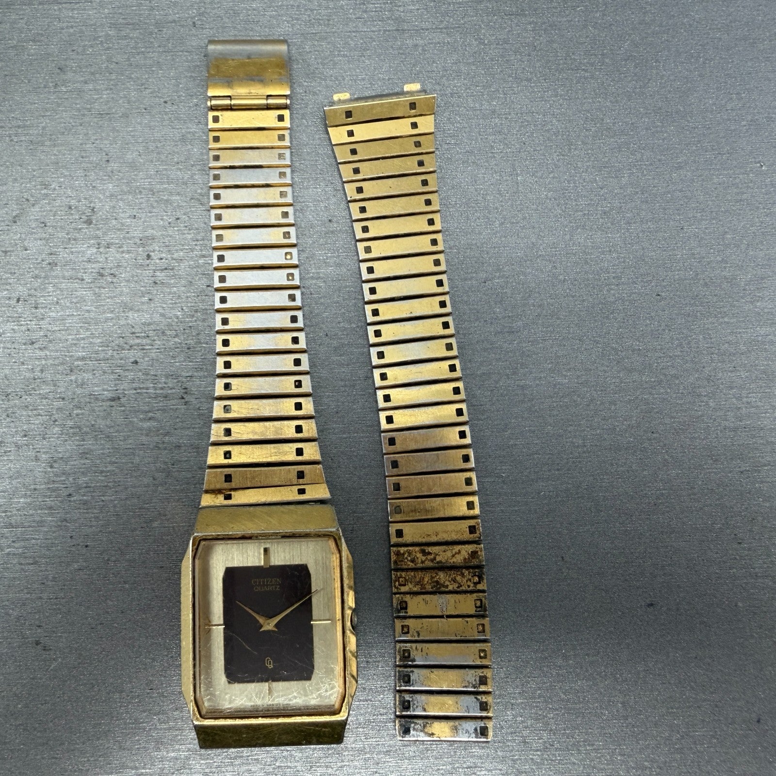 Citizen CQ Tank Watch Men 27mm Brown Dial Gold Tone Octagon 3220-940733 PARTS0