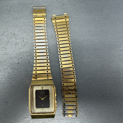 Citizen CQ Tank Watch Men 27mm Brown Dial Gold Tone Octagon 3220-940733 PARTS0