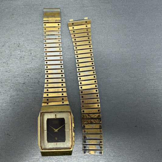 Citizen CQ Tank Watch Men 27mm Brown Dial Gold Tone Octagon 3220-940733 PARTS0