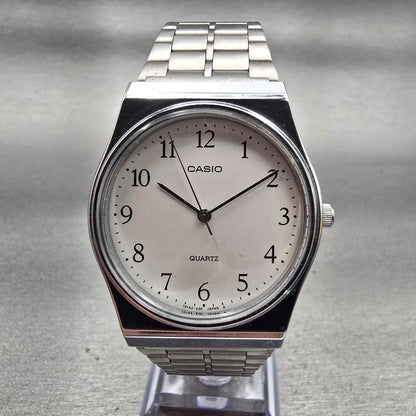 Casio Watch Men 33mm White Dial Silver Tone Round MQ-336 New Battery Bracelet0